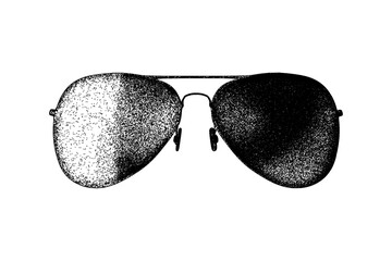 Illustration of aviator style sunglasses in vintage stipple engraving style isolated on transparent background © HTGanzo