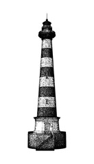 Fototapeta premium Classic lighthouse illustration in vintage stipple engraving style isolated on transparent background