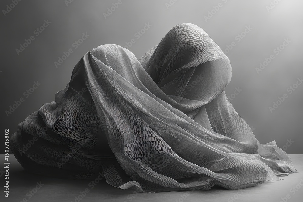 Aufkleber Elegant white fabric drapes artistically arranged against a neutral background capturing the essence of softness and movement