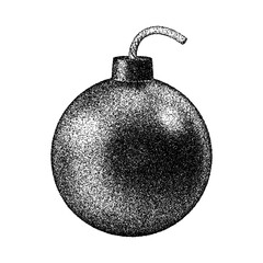 Illustration of a classic ball bomb in vintage stipple engraving style isolated on transparent background