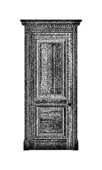 Classic door illustration in vintage stipple engraving style isolated on transparent background