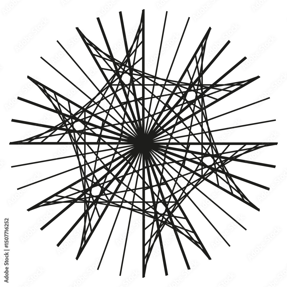 Aufkleber complex spiral star. abstract black pattern. radiating line shape. vector ornament element.