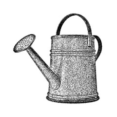 Classic watering can illustration in vintage stipple engraving style isolated on transparent background © HTGanzo