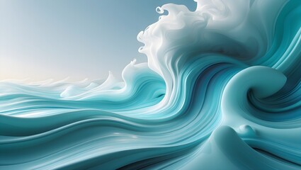 Dynamic teal and white ocean waves, abstract flowing liquid art, ideal for copy space, World Oceans Day inspiration