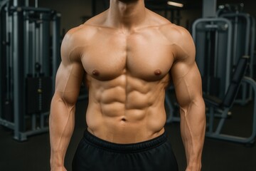 Obraz premium Bodybuilder showing his muscles in the gym