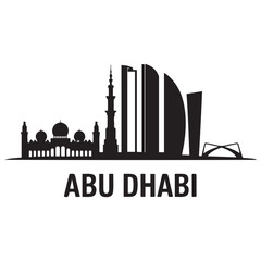 Fototapeta premium Vector Abu Dhabi skyline. Travel Abu Dhabi famous landmarks. Business and tourism concept for presentation, banner, web site. Vector black silhouette. with white background