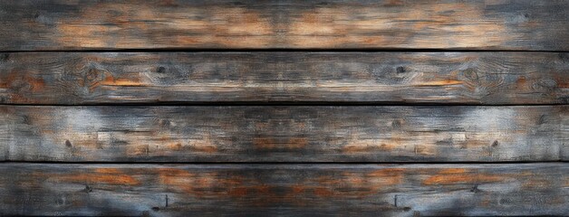 Fototapeta premium close-up of rustic wooden planks with natural grain patterns and weathered textures showing shades of brown, gray, and orange