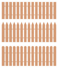 Set of wooden fence isolated on background. Enclosing structures isolated on white background. Set of planks barrier for garden or field. Enclosure for country yard.