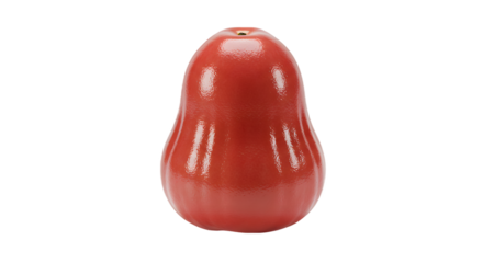 A captivating close-up of a ripe rose apple, showcasing its vibrant red color and smooth, shiny texture against a monotone background