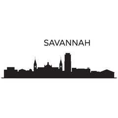 Naklejka premium Savannah skyline horizontal banner. Black Savannah, Georgia. Vector template for your design. Vector black silhouette. with white background