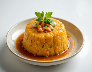 Celebrating Mofongo Day with a delicious serving of traditional mofongo topped with fresh vegetables and herbs