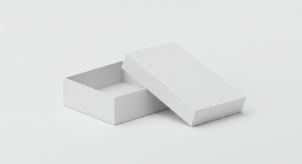 Open white box with lid isolated on white background in studio shot
