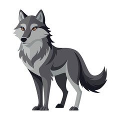 Obraz premium Cute cartoon wolf isolated on white background. Side view. Vector illustration.