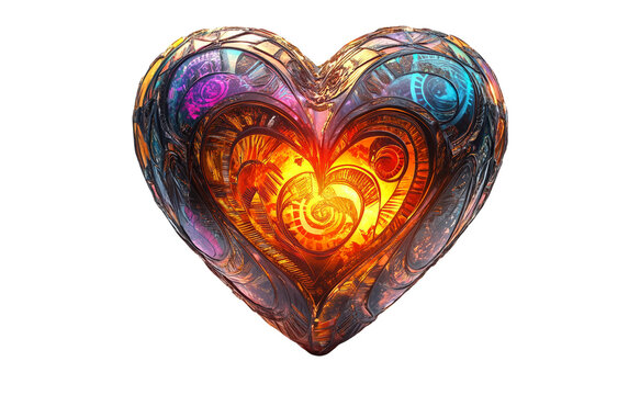 A glowing hand embracing a heart symbolizing care and emotional connection Isolated on white Background.