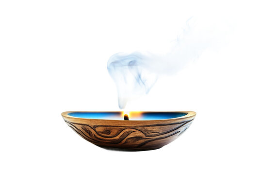 A radiant incense burner releasing spirals of smoke symbolizing peace and spirituality Isolated on white Background.