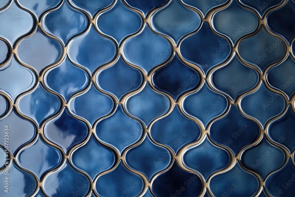 Poster deep blue ceramic tiles arranged in a diamond pattern create a modern look for interior spaces and p