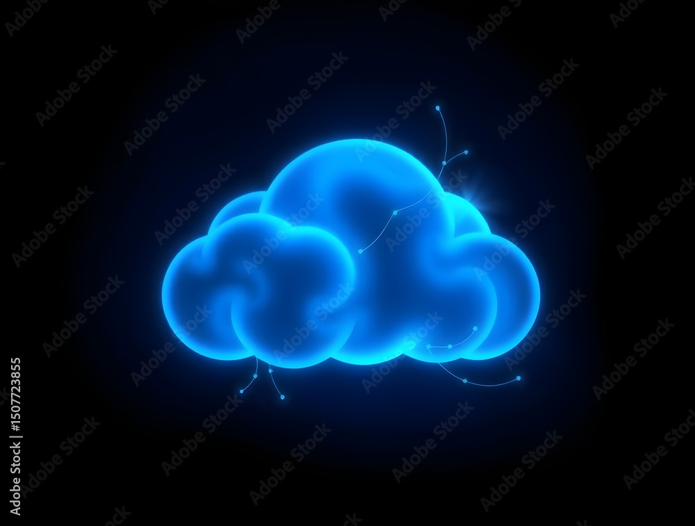 Poster glowing blue cloud computing icon digital data storage and network technology