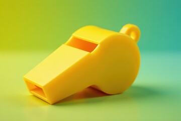 Bright plastic whistle, vibrant yellow, detail shot , safety, plastic, bright