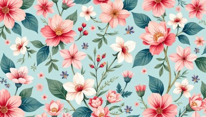 Small scale repeating floral print, pastel hues , subtle, flowers