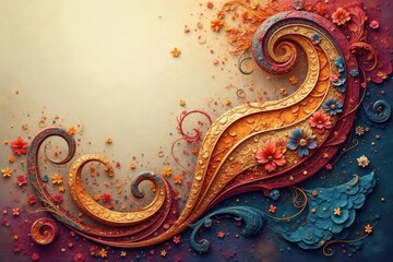 Abstract paisley design, flowing lines and shapes in muted earth tones, fabric, natural, subtle
