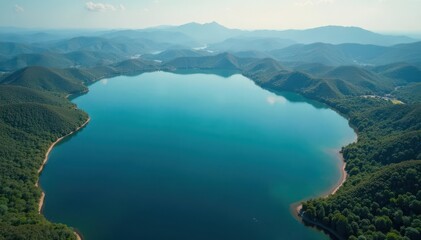 Abstract aerial view of lake, showcasing its unique shape and shoreline , shape, organic