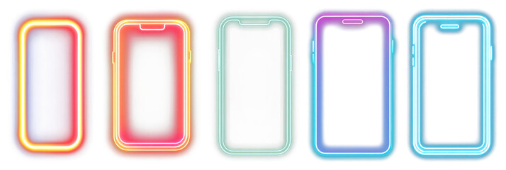 PNG Vibrant neon smartphone frames, element set on transparent background