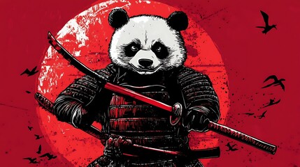 Powerful panda warrior in samurai armor.