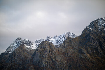 Snow-capped mountains in Norway, Northern Europe, in late autumn