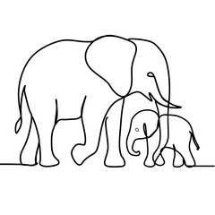 elephant vector illustration. Line Art elephant and baby elephant