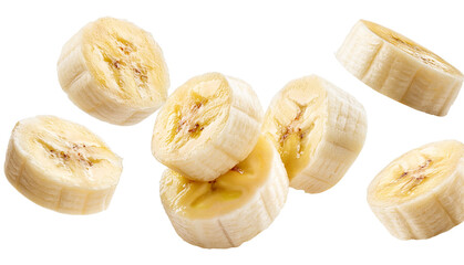 Close-up of sliced bananas isolated on white background