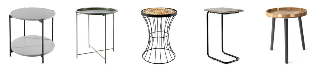 Set of coffee tables on white background