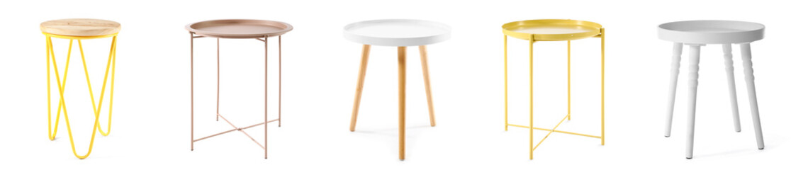 Set of coffee tables on white background