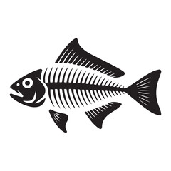 Fish bone or fishbone skeleton flat vector icon for wildlife apps and websites. Vector black silhouette. with white background