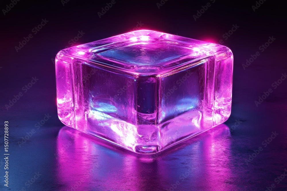 Aufkleber glowing orange cube rests on reflective surface in a dimly lit space showcasing vibrant light effect