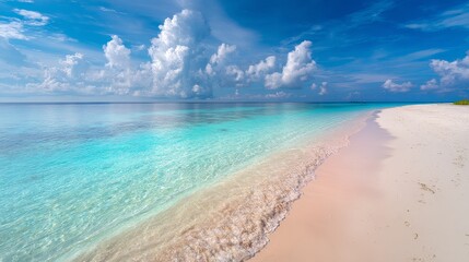Obraz premium Tropical beach adventure white sand island vibes stunning ocean views relaxing beach background