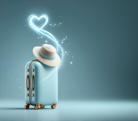 Travel Luggage with Hat and Heart Shaped Light Trail