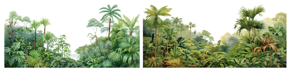PNG Lush tropical jungle foliage landscape, element set on transparent background