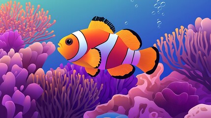 Vibrant clownfish swimming amidst colorful coral.