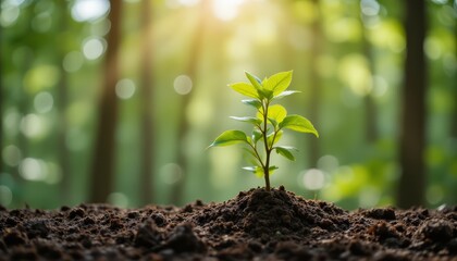 New life emerging, a tiny plant grows in the soil, symbolizing hope and renewal
