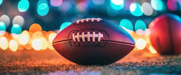 American Football on Festive Background with Bokeh Lights