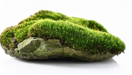 green moss on stone isolated on white background generative ai