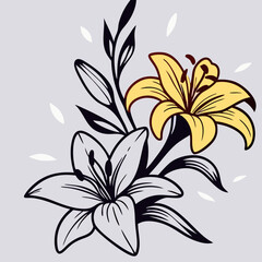 Yellow and White Lily Flower Tattoo Design