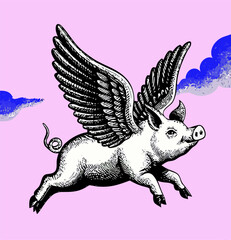 Flying Pig Illustration: Whimsical winged pig design