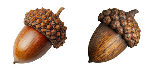 Pair of acorns showcasing unique textures and colors, symbolizing nature beauty and resilience