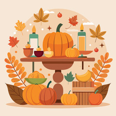 Thanksgiving Harvest Table Vector
