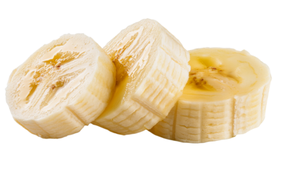 Sliced bananas on a wooden plate