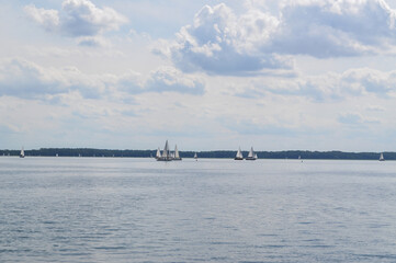 sailboat boat floats on the lake