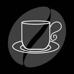 Coffee cup icon. Gray bean background. White outline style. Vector illustration.