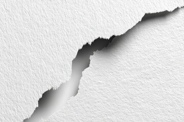 Torn White Paper Surface Showing Rough Texture and Deep Crack Detail