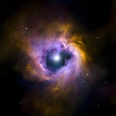 A deep blue planet with a starry spiral nebula illuminates the black cosmos
